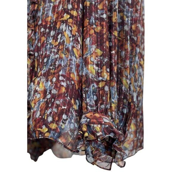 Lafayette 148 New York Sz L Womens Floral Summer Set Sheer Blouse Satin Camisole - Picture 12 of 12